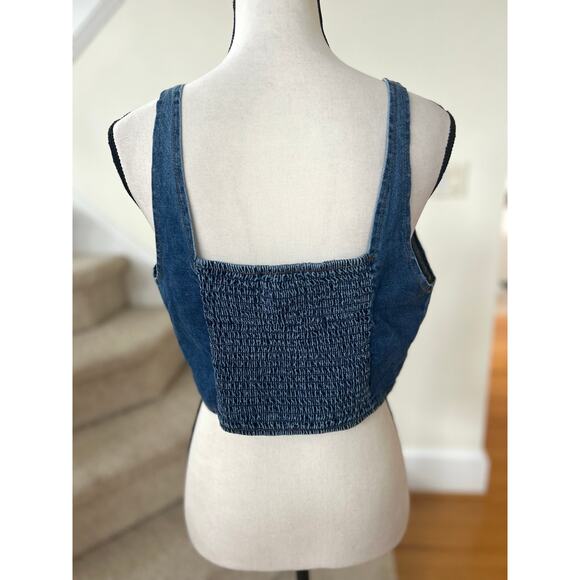 Lone Star Denim Lace Up Cropped Corset Western Cowgirl Whimsygoth Rodeo - Picture 2 of 5